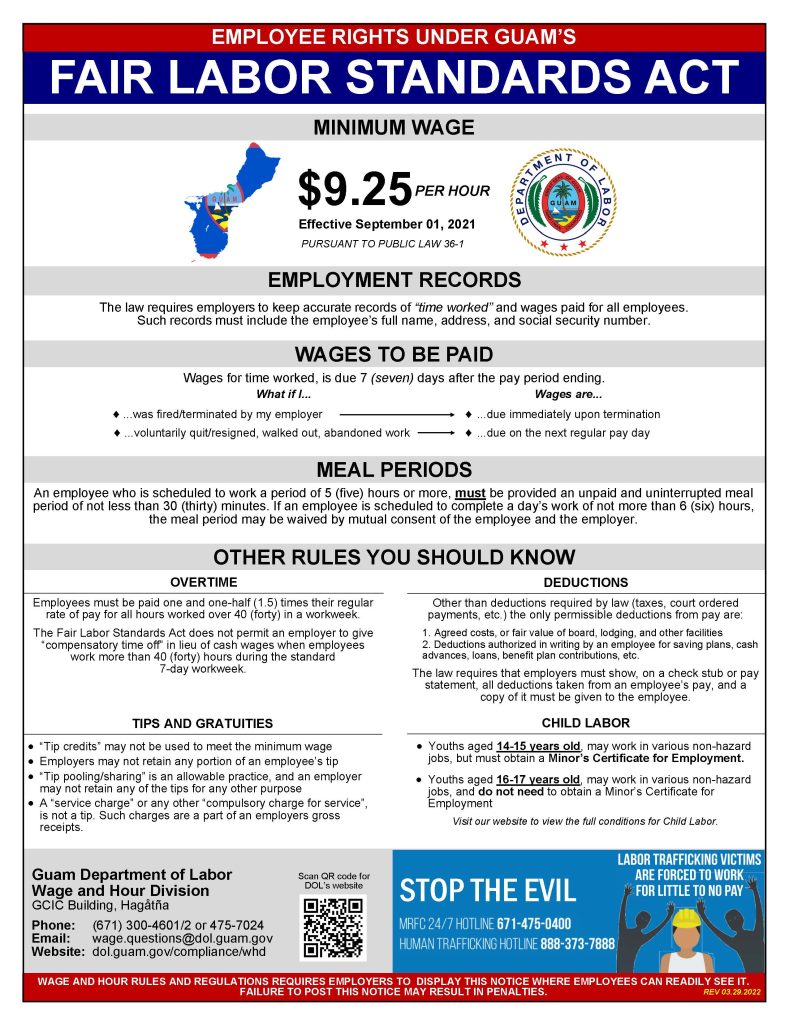 Guam Fair Labor Standards Act; Minimum Wage Poster