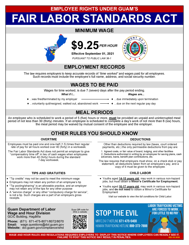 Guam Fair Labor Standards Act; Minimum Wage Poster 